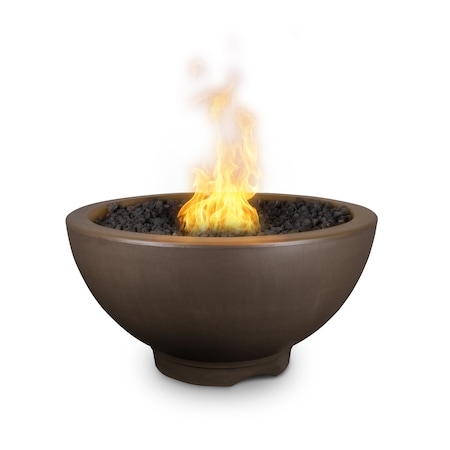 The Outdoor Plus 38 Round Sonoma Fire Pit, GFRC Concrete, Chocolate, Spark Ignition with Flame Sense, Liquid Propane OPT-SONMA38FSEN-CHC-LP